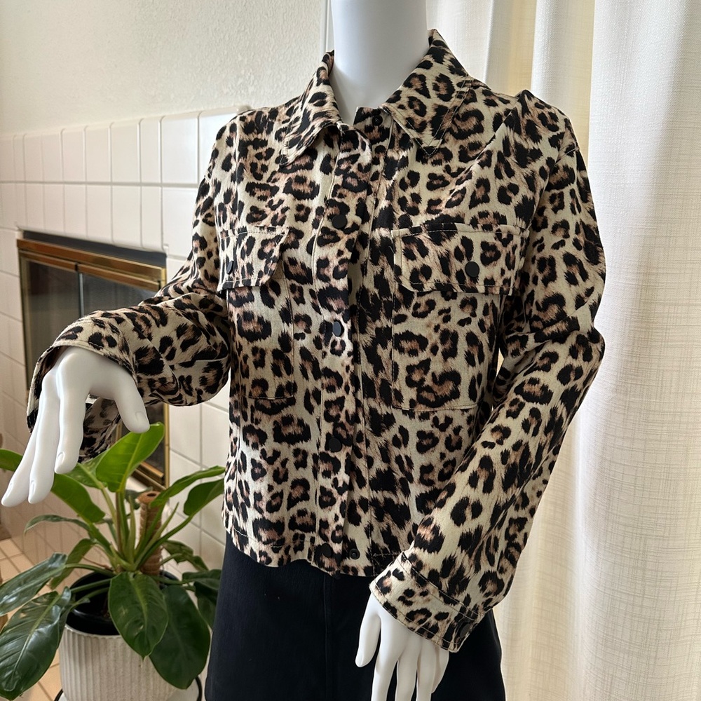 Zara Leopard Print Snap Button Linen Shirt